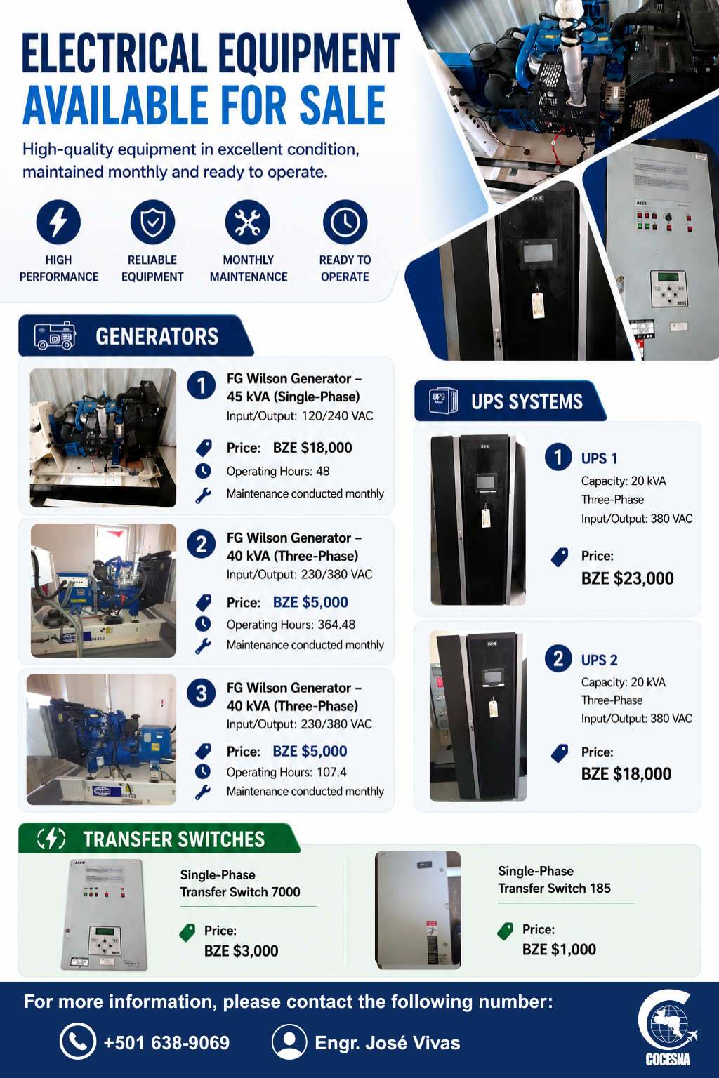 SALE OF EQUIPMENT IN BELIZE