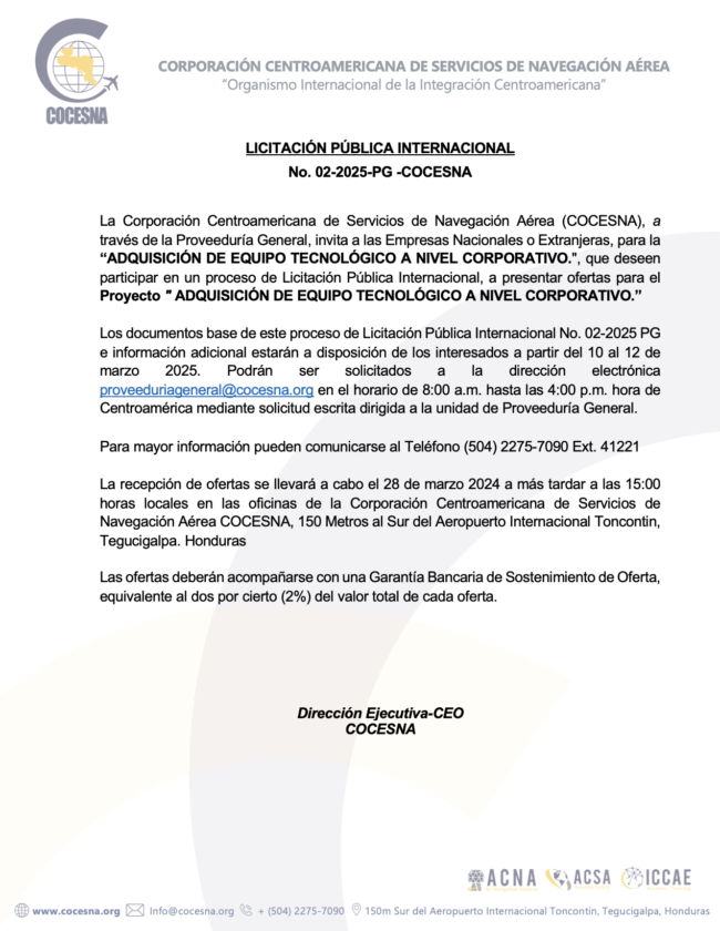 PUBLICACIÓN LICITACIÓN PG-002-2025 ADQUISICION DE EQUIPO TECNOLOGICO A NIVEL CORPORATIVO