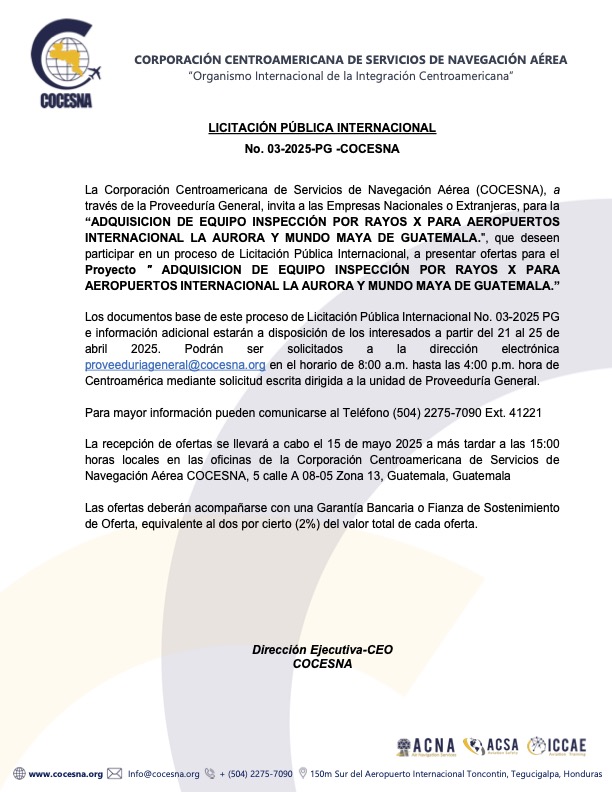LICITACIÓN PG-003-2025 ADQUISICION DE EQUIPO DE INSPECCION POR RAYOS X