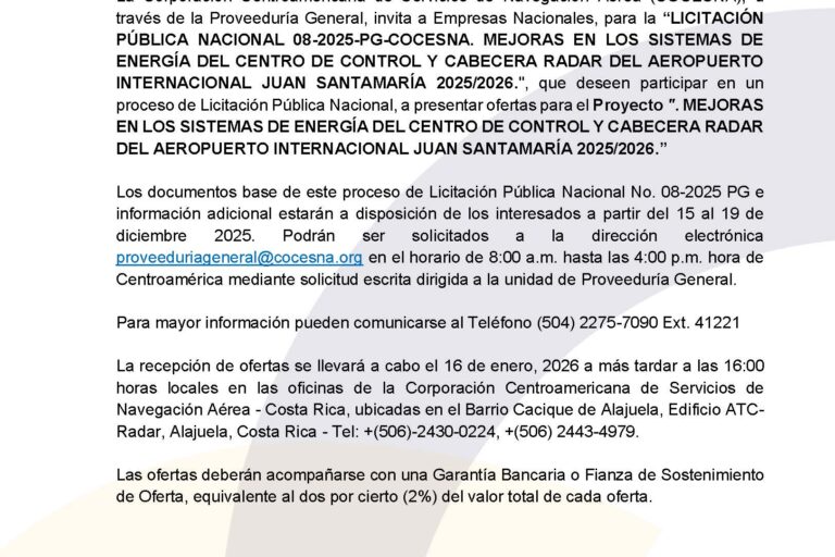 PUBLICACIÓN LICITACIÓN PG-006-2025 ACTUALIZACIÓN ELECTRICA CC Y APP CR